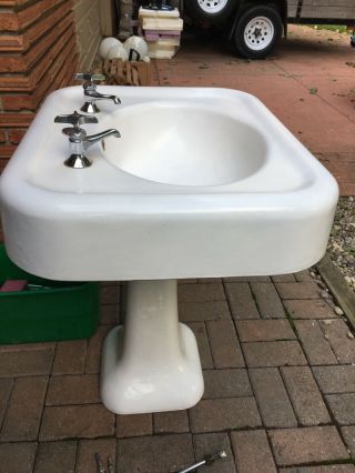 Vintage KOHLER 1924 CAST IRON White Pedestal Bathroom Sink 8