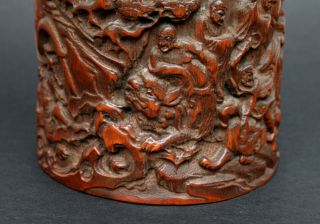 CHINESE CARVED BAMBOO BRUSH POT ELEPHANT 18 FIGURES - FRENCH FLEA MARKET FIND 6
