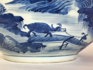 Large Antique Chinese Blue & White Porcelain Landscape Censer Bowl 2