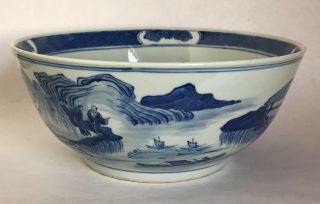 Large Antique Chinese Blue & White Porcelain Landscape Censer Bowl 6