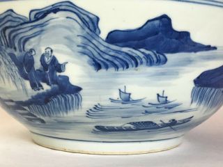 Large Antique Chinese Blue & White Porcelain Landscape Censer Bowl 7