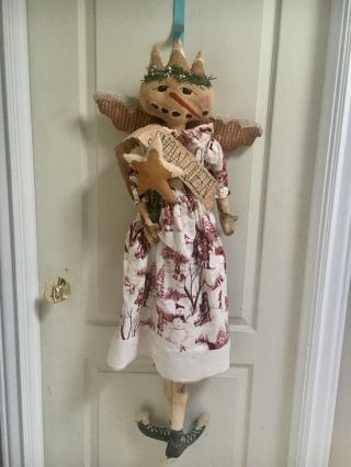 42” Door Hanger Primitive Snowqueen Angel Doll In Flannel By Erikascupboard