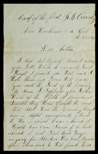 1st Rhode Island Cavalry Soldiers Civil War Letter Abraham Lincoln Death / Ide