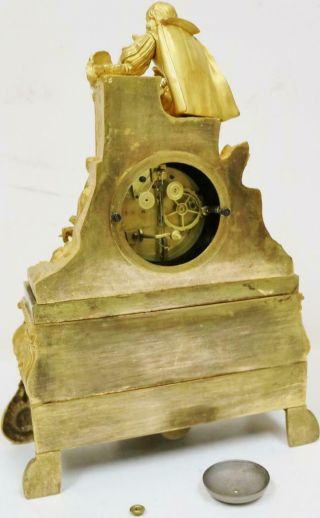 Antique French Empire 8 Day Striking Mantel Clock Bronze Ormolu Silk Suspension 11