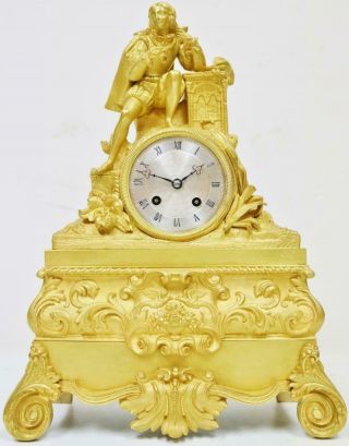 Antique French Empire 8 Day Striking Mantel Clock Bronze Ormolu Silk Suspension