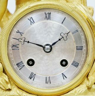 Antique French Empire 8 Day Striking Mantel Clock Bronze Ormolu Silk Suspension 8