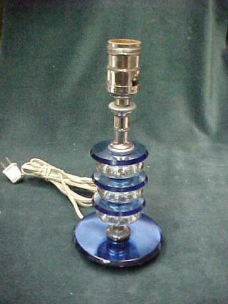 Art Deco Blue Mirrored Table Lamp Stacked Chrome Crystal Blue Disks
