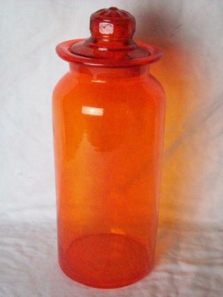 Antique Blown Glass Apothecary Jar Candy Store Canister Rare Orange Color