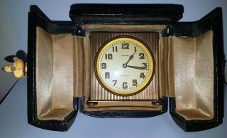 Zenith Watch Co Swiss Made Brass Gilt 8 Day Clock With Fitted Case