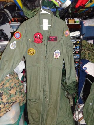 Maverick Top Gun Flight Suit Aviator Halloween Costume W/ Patches Size 42 Long B