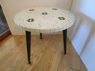Mid Century Modern Table Speckled Tile Mosaic Tripod Tapered Legs Atomic 17 ½” T