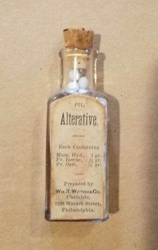 Antique Medicine Bottle Alterative Pills Wm.  R.  Warner Morphine