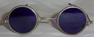 Antique 1800 ' s Spectacles Eyeglasses w/ Cobalt Blue Lenses PUGH CLEVELAND Ohio & 11