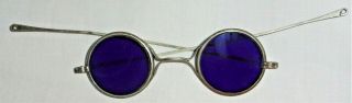 Antique 1800 ' s Spectacles Eyeglasses w/ Cobalt Blue Lenses PUGH CLEVELAND Ohio & 2
