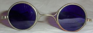 Antique 1800 ' s Spectacles Eyeglasses w/ Cobalt Blue Lenses PUGH CLEVELAND Ohio & 9