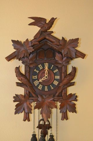 Antique German Black Forest 3 Bird Quail Cuckoo Clock