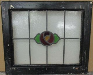 Old English Leaded Stained Glass Window Pretty Floral Design 19.  75 " X 16.  75 "