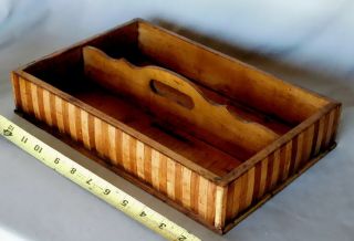 Antique Wood Utensil Cutlery Knife Box Tray Tiger Maple Mahogany Inlaid Laminate