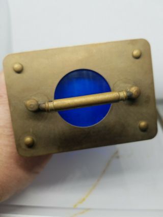Antique Blue Cobalt Carriage Mantle Alarm Clock With Handle