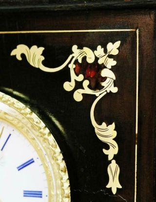 Antique French Empire Mantel Clock 8 Day Enamel & Brass Inlaid Boulle Ebony Case 6