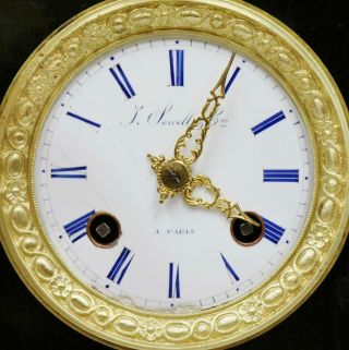 Antique French Empire Mantel Clock 8 Day Enamel & Brass Inlaid Boulle Ebony Case 9