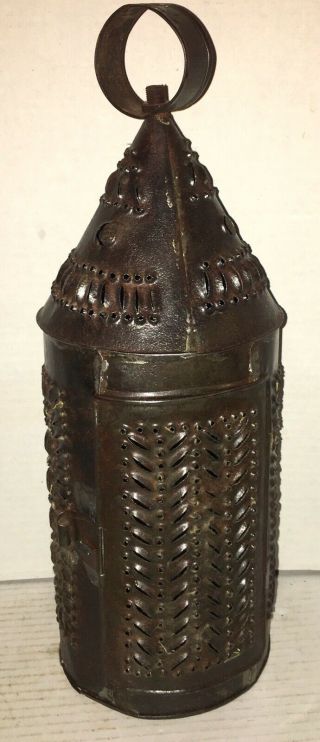 Early 19th C.  Punched Tin Barn Candle Lantern Aafa Patina