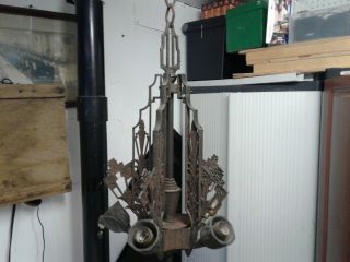 Vintage Ornate Art Deco Gothic Max Schaffer co.  chandelier lighting fixture iron 2