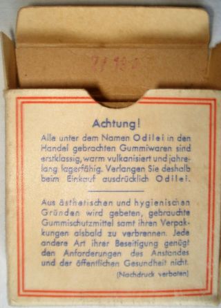 GERMAN ARMY WWII ODILEI CONDOM BOX & 3 CONDOMS - DATED 1944 COMPLETE 3