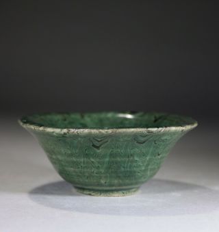 Antique Chinese Green Marbled Glazed Bowl Ming 3