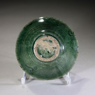 Antique Chinese Green Marbled Glazed Bowl Ming 7
