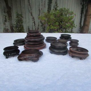 13 No.  Antique / Vintage Chinese Carved Hardwood Small Stands For Bowl / Vase