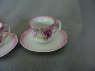 VINTAGE PORCELAIN CHILD ' S TEA SET MADE IN GERMANY PINK & WHITE W/ROSES 6