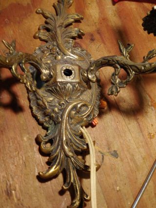 Antique Vintage Pair Cast Brass Sconces 2 - Arm Spanish Revival 9