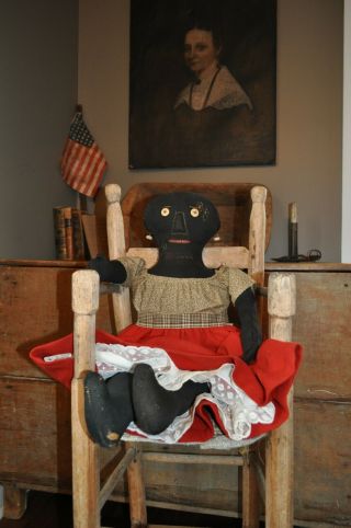 N.  Schneeman Folk Art Handmade Black Rag Doll Antique Primitive Look
