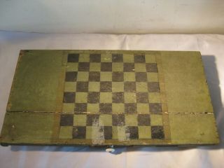 19th Century Green And Black Painted Wood Game Board With Drawer