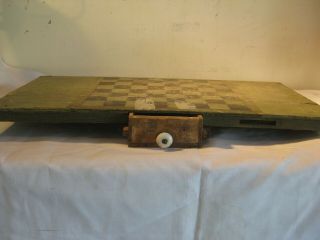 19th Century Green and Black Painted Wood Game Board With Drawer 3
