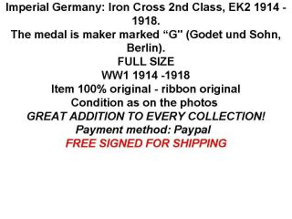GErmany WW1 Medal Iron Cross 2C EK2 Maker G Military Decoration Merit 1914 1918 2