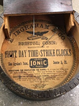 Antique Elias E.  Ingraham Clock Unusual 1861 Eight Day Time And Strike Clock. 6