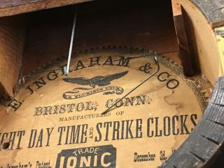 Antique Elias E.  Ingraham Clock Unusual 1861 Eight Day Time And Strike Clock. 9