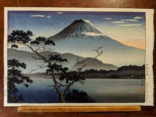 1938 Tsuchiya Koitsu Japanese Woodblock Print Fuji From Lake Sai