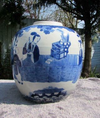 Large Antique Chinese Blue & White Ginger Jar Kangxi Mark - Fine Decoration
