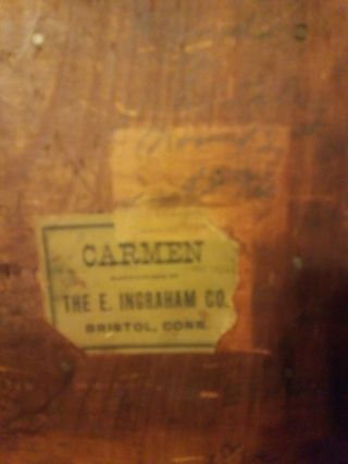 OLD ANTIQUE INGRAHAM CARMEN 8 DAY KEY WIND MANTLE CLOCK VERY GOOD COND. 7