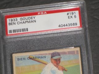 1933 Goudey BEN CHAPMAN Baseball Card 191 PSA 5 EX York Yankees 2