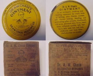 Antique Dr.  A.  W.  Chase ' s Ointment Tin w Contents & Box - Quack Medicine 3