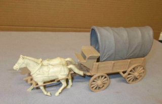 Marx Wagon Train & Western Playsets Tan Wagon W/gray Cover,  Hitch,  Horses,  L@@k