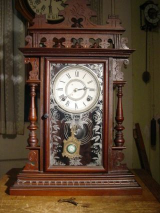 Antique Rare E.  N.  Welch " Gounod " 1889 Black Walnut Shelf Parlor Clock