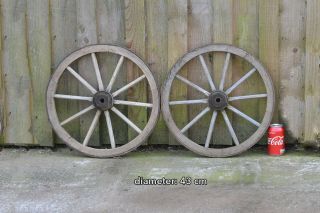 2x Vintage Old Wooden Cart Carriage Wagon Wheels Wheel - 43 Cm