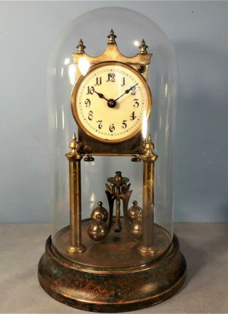 Antique Early Anniversary Clock With Glass Dome 1890s