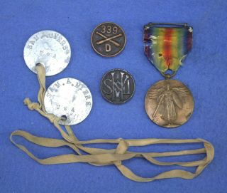 Ww1 88th Division 339th Field Artillery Grouping Tags,  Disks Victory Medal