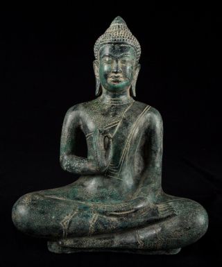 Antique Khmer Style Buddha Statue - Dharmachakra Teaching Mudra 31cm/12 "
